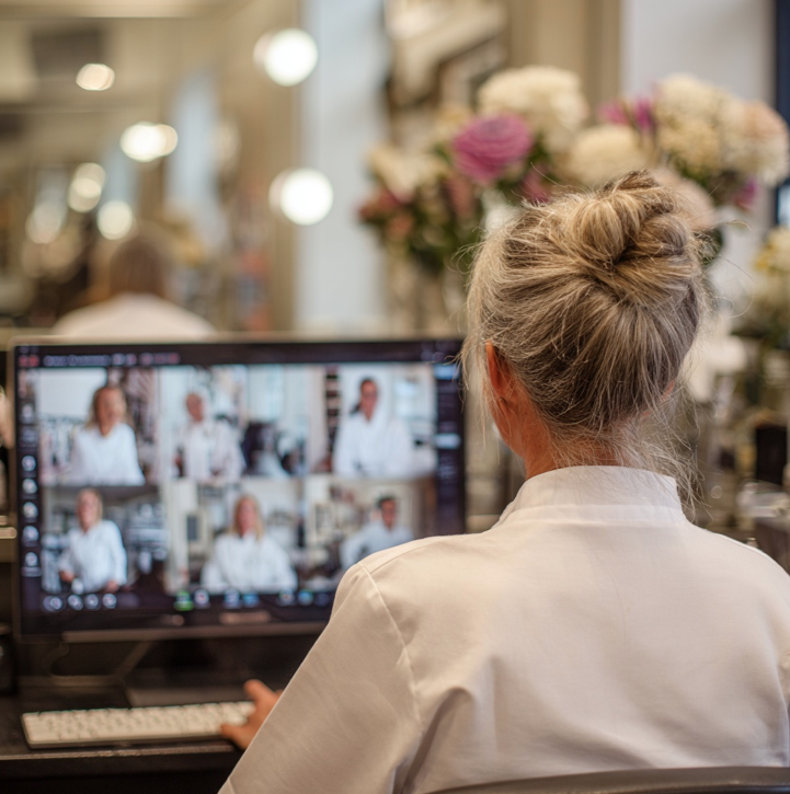 Visual-fuer-Webinare-Rueckenfigur-Frau-sitzt-vor-Laptop-im-Online-Meeting